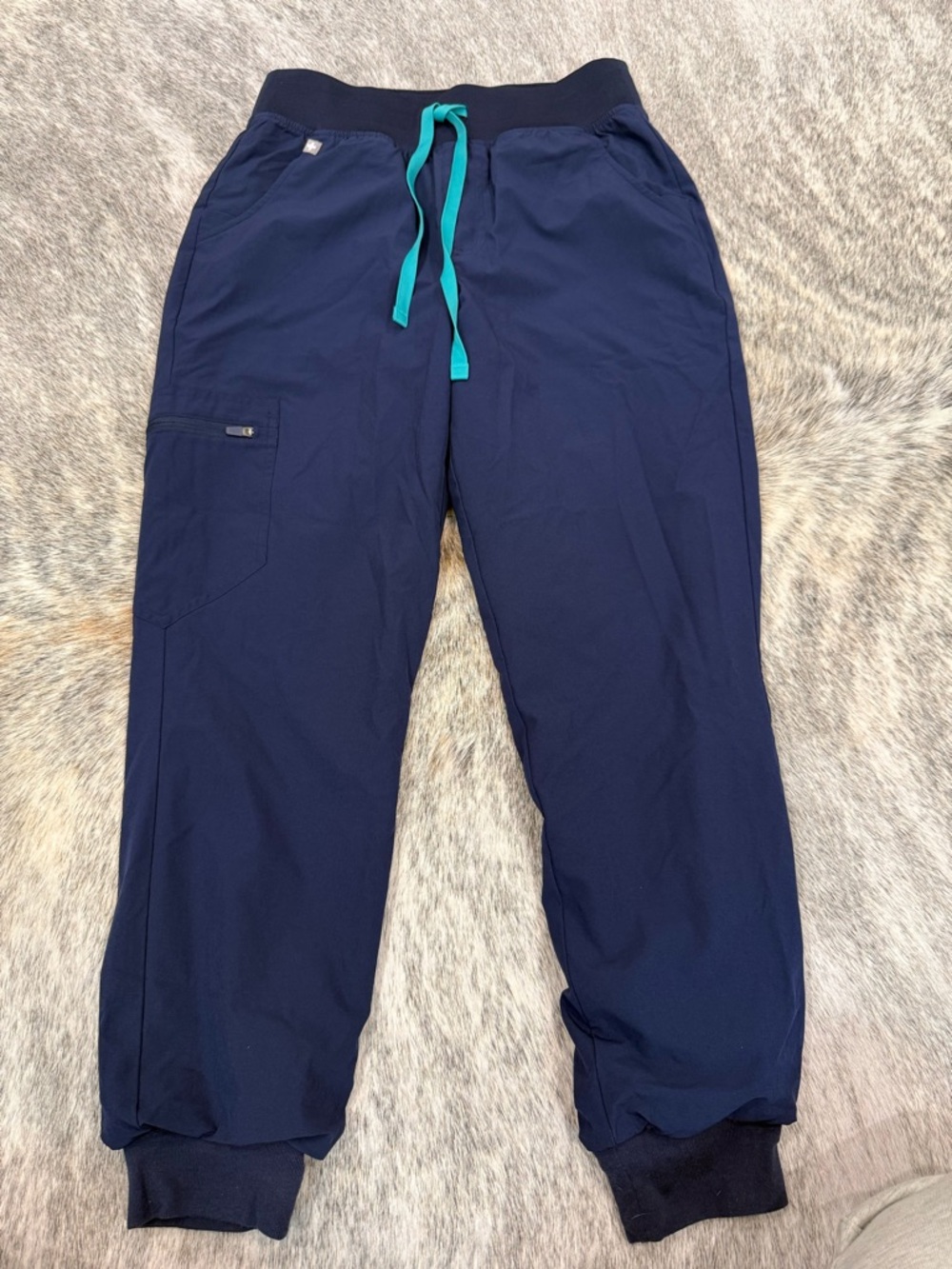 Figs Navy Joggers with Teal Drawstring